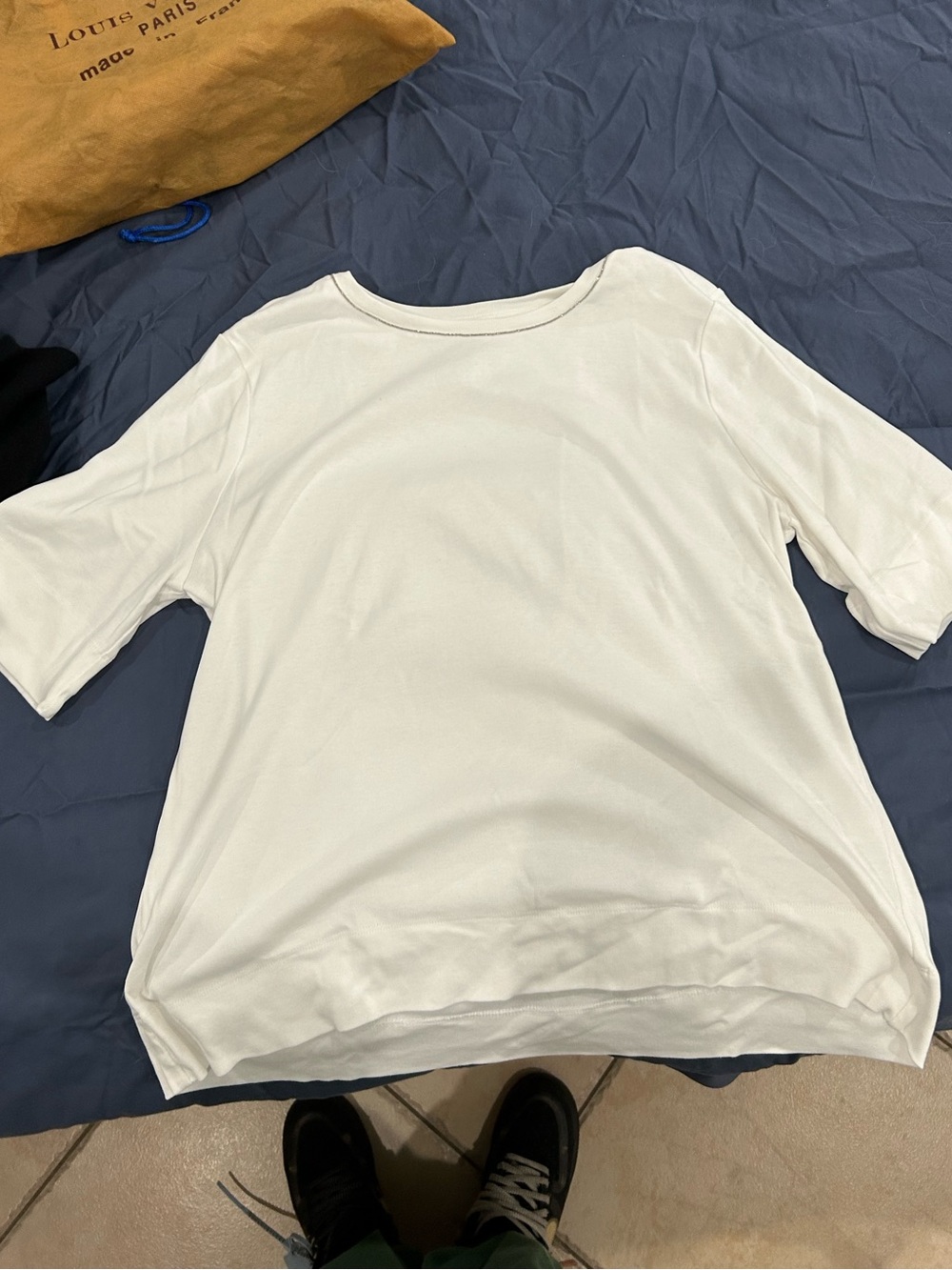 Chico's White with silver trim Relaxed Short-Sleeve Tee